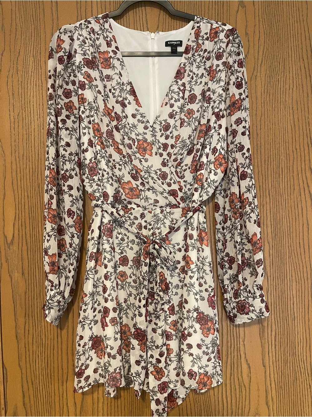 Express Women's Floral Romper - Cream with Rust Blooms